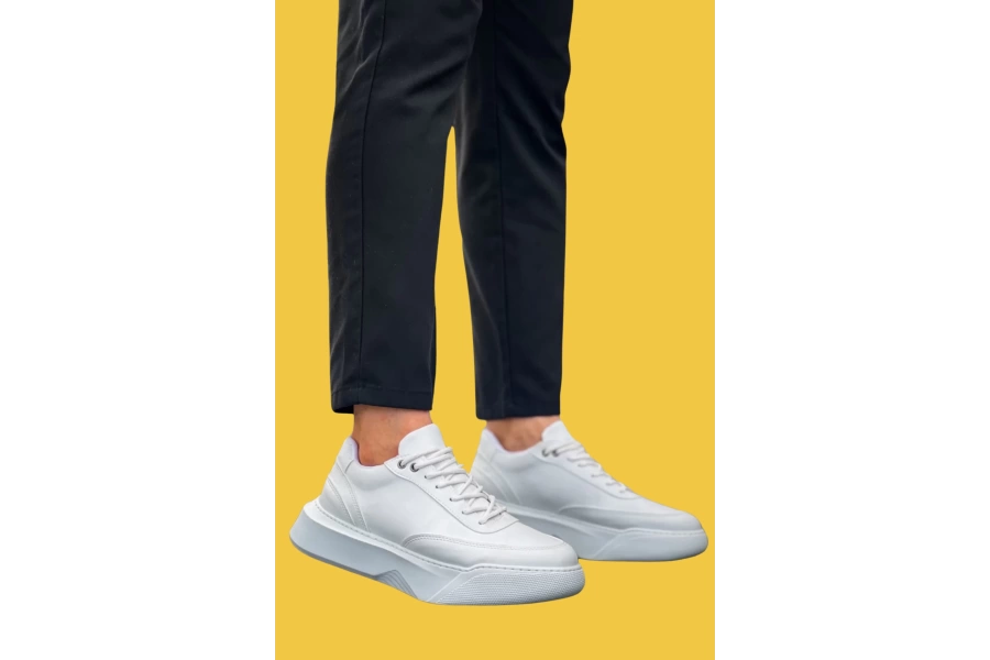 Shoecide Sbo0354 Günlük Bağcıklı Erkek Yüksek Taban Beyaz Spor Ayakkabı