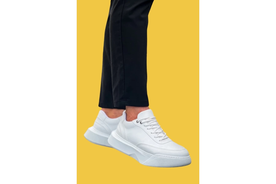 Shoecide Sbo0354 Günlük Bağcıklı Erkek Yüksek Taban Beyaz Spor Ayakkabı
