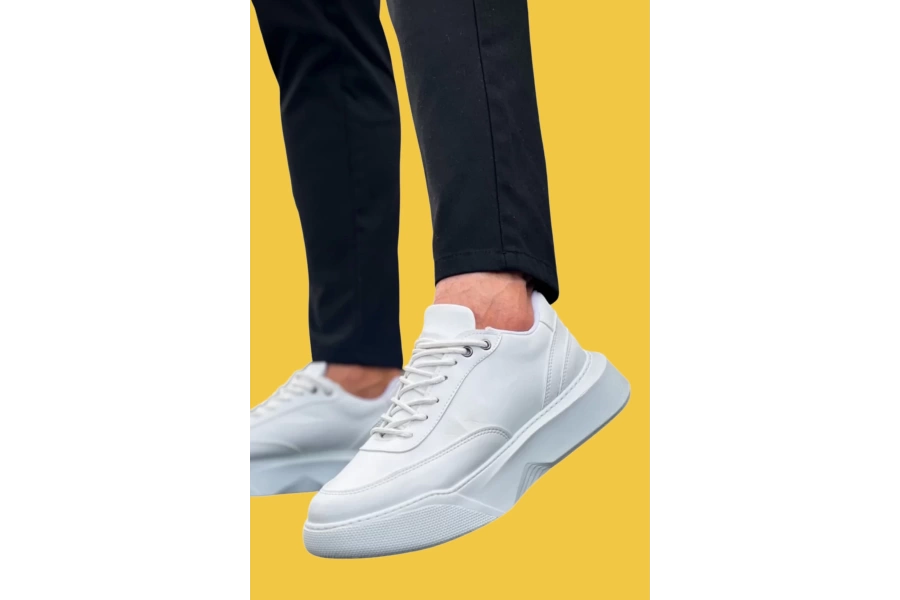 Shoecide Sbo0354 Günlük Bağcıklı Erkek Yüksek Taban Beyaz Spor Ayakkabı