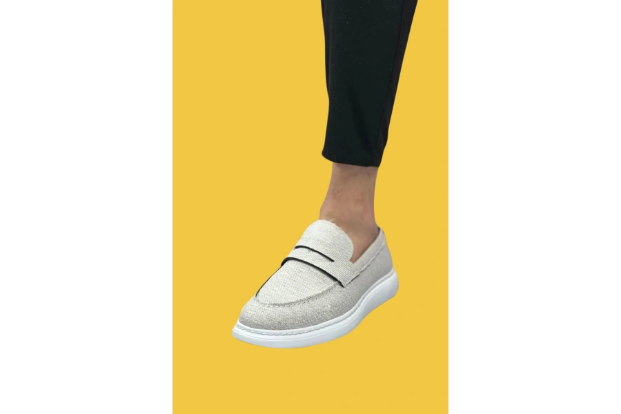 Shoecide Sbo0355 Bağcıksız Keten Gri Klasik Corcik Erkek Ayakkabı