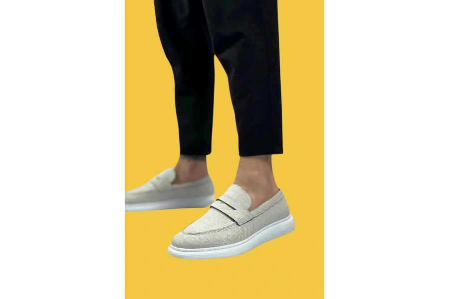 Shoecide Sbo0355 Bağcıksız Keten Gri Klasik Corcik Erkek Ayakkabı