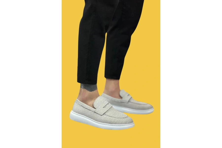 Shoecide Sbo0355 Bağcıksız Keten Gri Klasik Corcik Erkek Ayakkabı