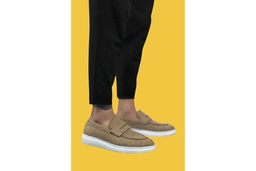 Shoecide Sbo0355 Bağcıksız Keten Hardal Klasik Corcik Erkek Ayakkabı