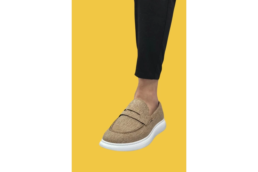Shoecide Sbo0355 Bağcıksız Keten Hardal Klasik Corcik Erkek Ayakkabı