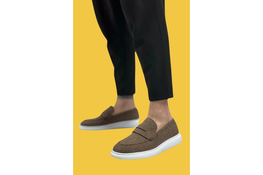 Shoecide Sbo0355 Bağcıksız Keten Kahverengi Klasik Corcik Erkek Ayakkabı