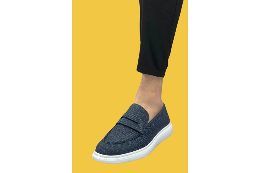 Shoecide Sbo0355 Bağcıksız Keten Lacivert Klasik Corcik Erkek Ayakkabı