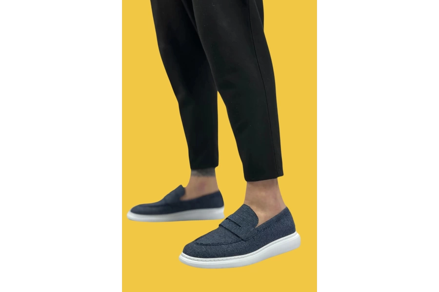 Shoecide Sbo0355 Bağcıksız Keten Lacivert Klasik Corcik Erkek Ayakkabı