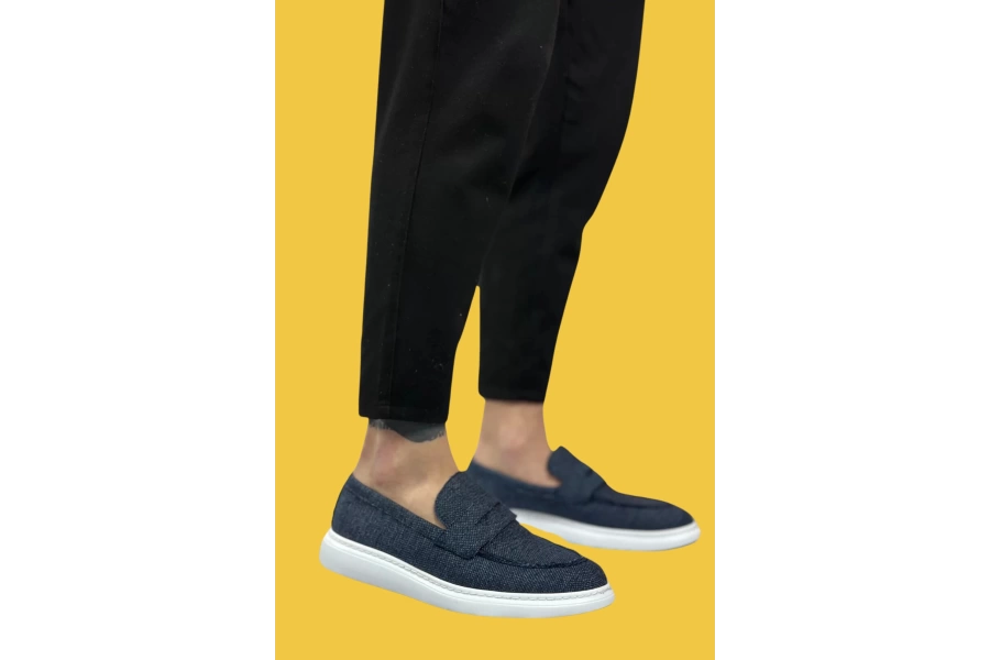 Shoecide Sbo0355 Bağcıksız Keten Lacivert Klasik Corcik Erkek Ayakkabı