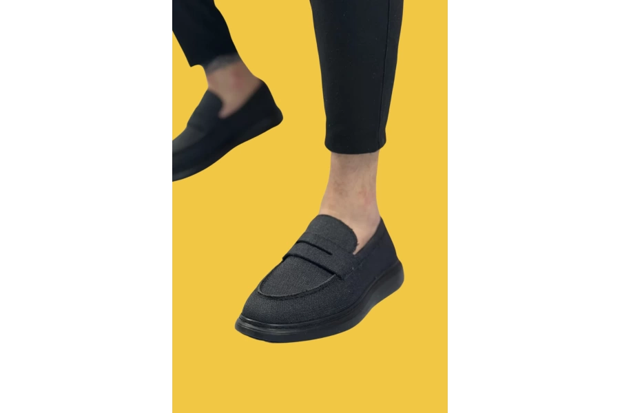 Shoecide Sbo0355 Bağcıksız Keten Siyah Taban Klasik Corcik Erkek Ayakkabı