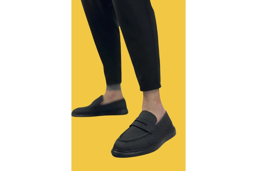 Shoecide Sbo0355 Bağcıksız Keten Siyah Taban Klasik Corcik Erkek Ayakkabı