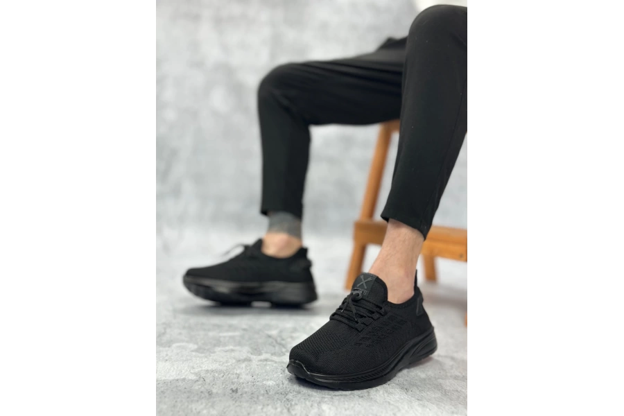 Shoecide Sbo0356 Özel Örme Triko Tarz Rahat Fuspetli Siyah Spor Ayakkabı