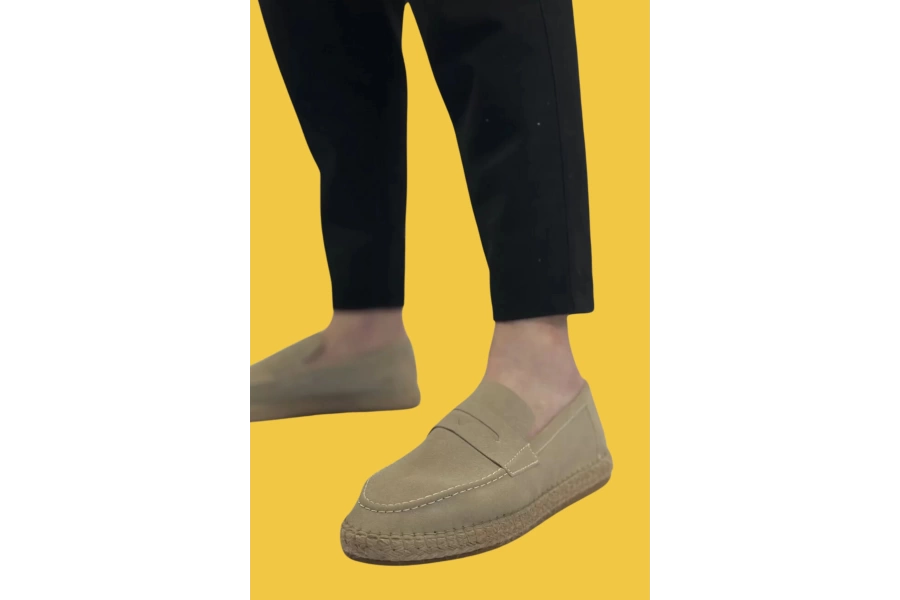 Shoecide Sbo0359 Doğal Deri Tozu Bağcıksız Kauçuk El Yapımı Espadril Taban Krem Renk Erkek Ayakkabı