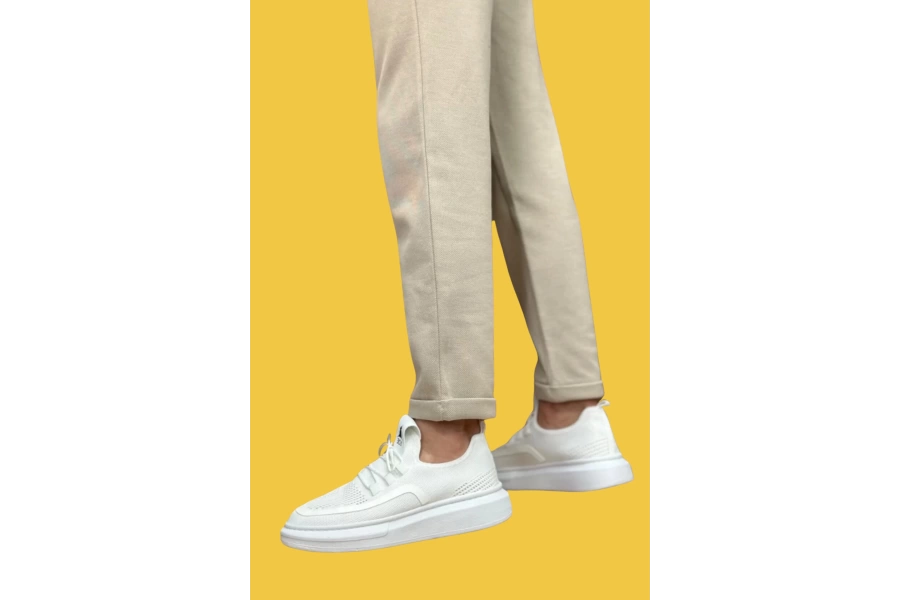 Shoecide Sbo0375 Bağcıklı Özel Örme Triko Tarz Beyaz Rahat Taban Erkek Spor Ayakkabı