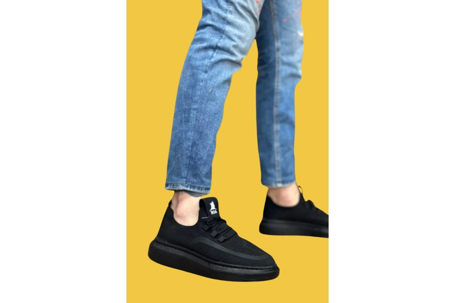 Shoecide Sbo0375 Özel Örme Triko Tarz Siyah Renk Siyah Taban Spor Ayakkabı