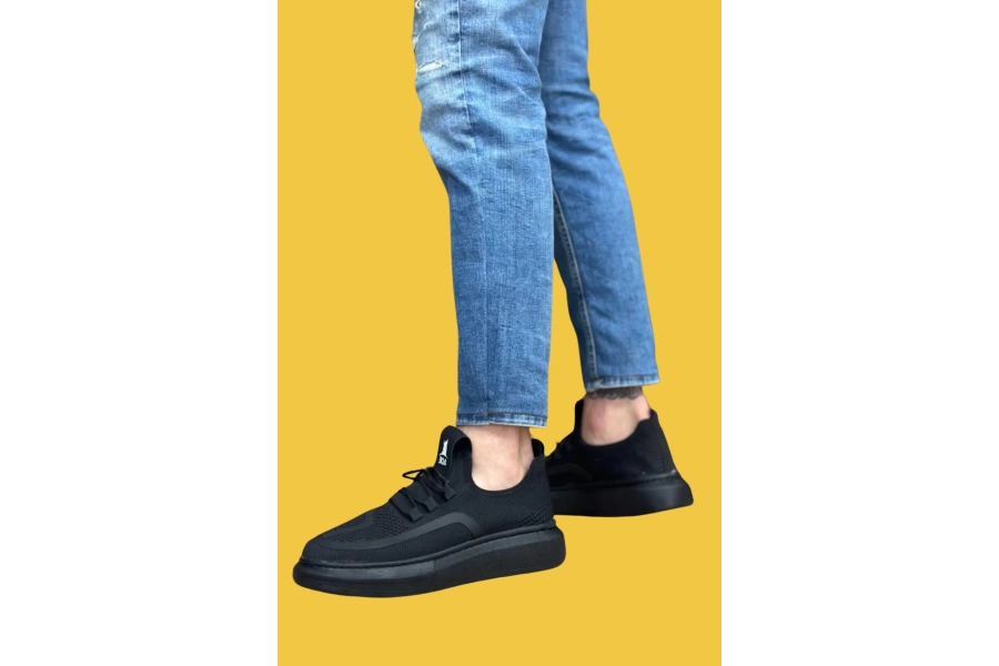 Shoecide Sbo0375 Özel Örme Triko Tarz Siyah Renk Siyah Taban Spor Ayakkabı