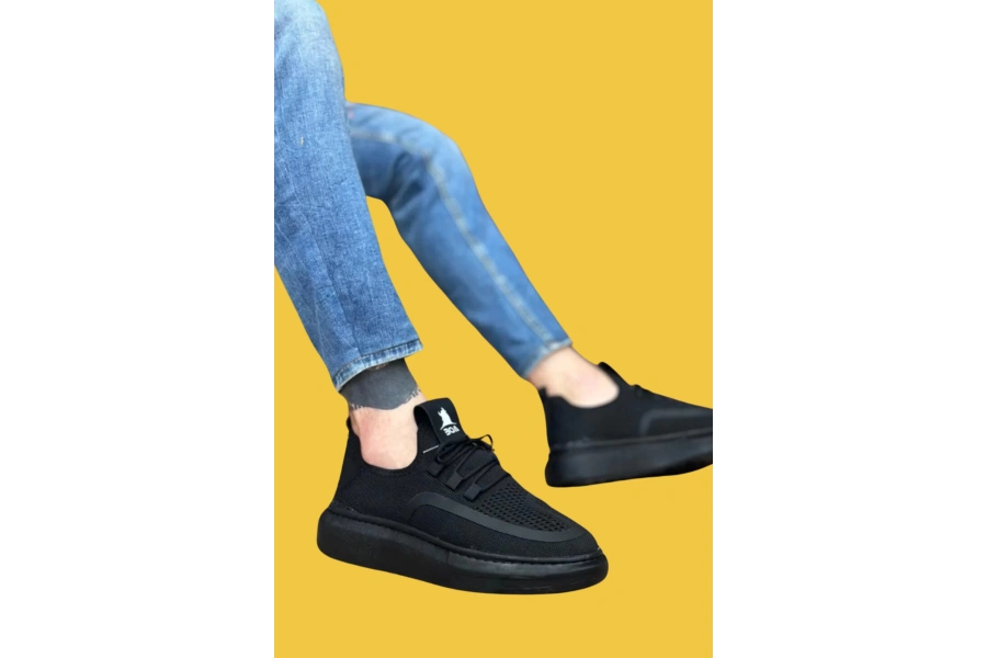 Shoecide Sbo0375 Özel Örme Triko Tarz Siyah Renk Siyah Taban Spor Ayakkabı