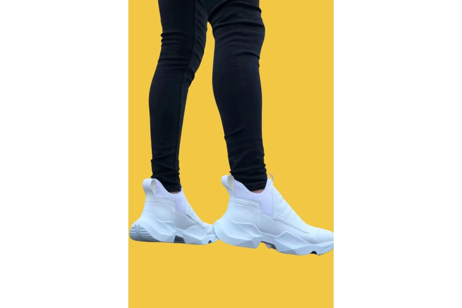 Shoecide Sbo0401 Bağcıksız Rahat Kalın Taban Beyaz Erkek Spor Yarım Bilek Bot