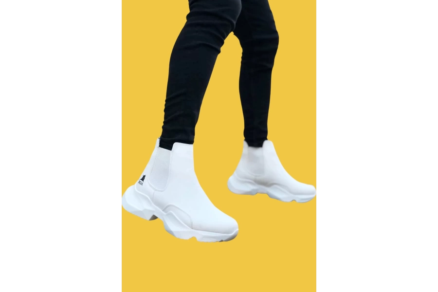Shoecide Sbo0444 Bağcıksız Rahat Yüksek Taban Beyaz Erkek Yarım Bilek Spor Bot