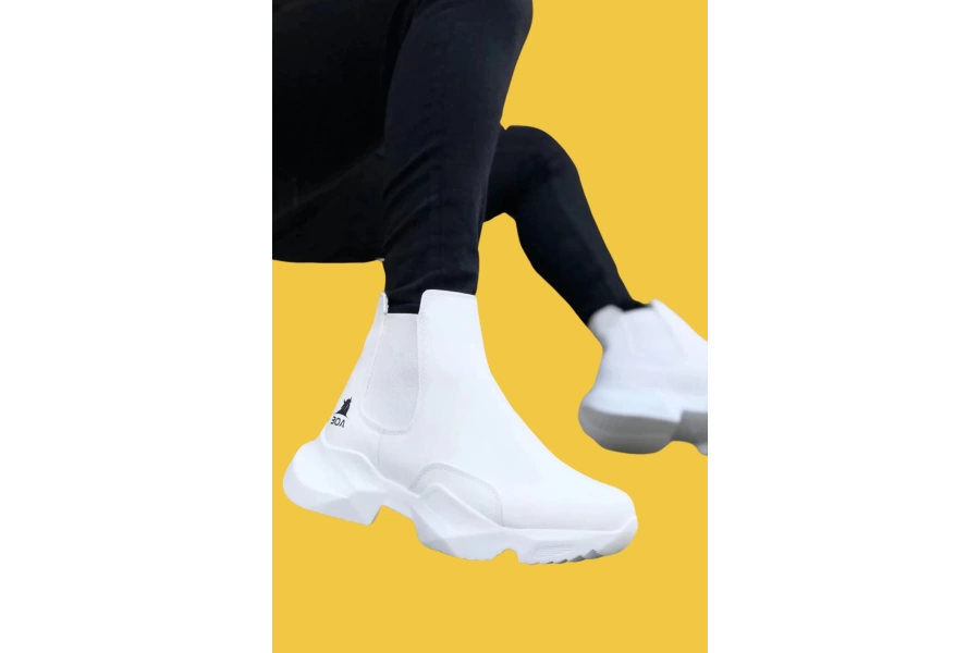 Shoecide Sbo0444 Bağcıksız Rahat Yüksek Taban Beyaz Erkek Yarım Bilek Spor Bot