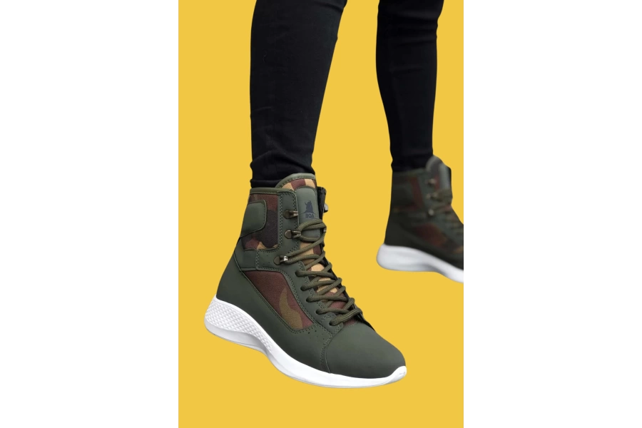 Shoecide Sbo0600 Bağcıklı Haki Kamuflaj Kısa Boksör Unisex Spor Postal Bot