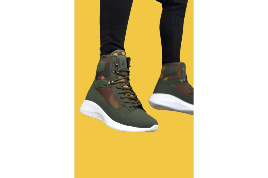 Shoecide Sbo0600 Bağcıklı Haki Kamuflaj Kısa Boksör Unisex Spor Postal Bot