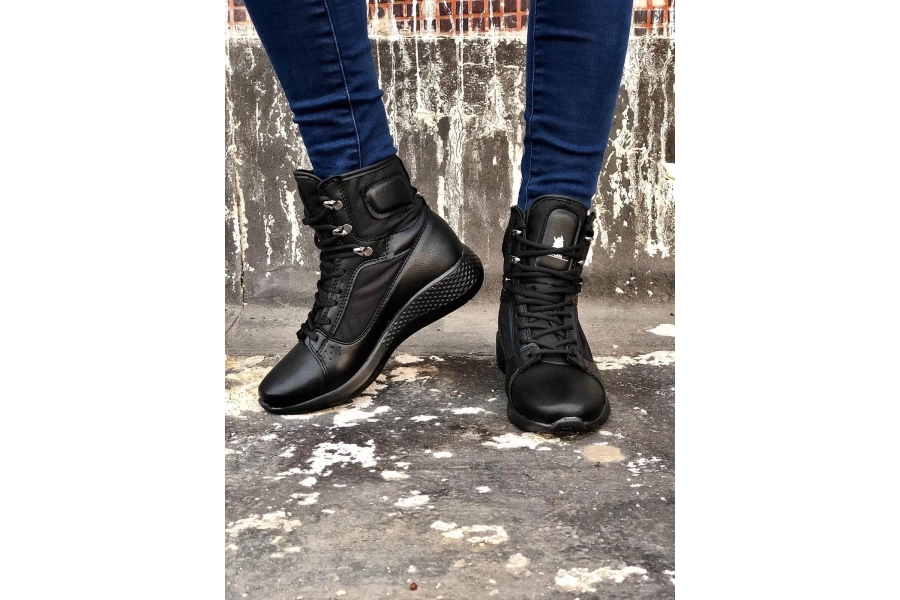 Shoecide Sbo0600 Bağcıklı Siyah Boksör Unisex Spor Postal Bot