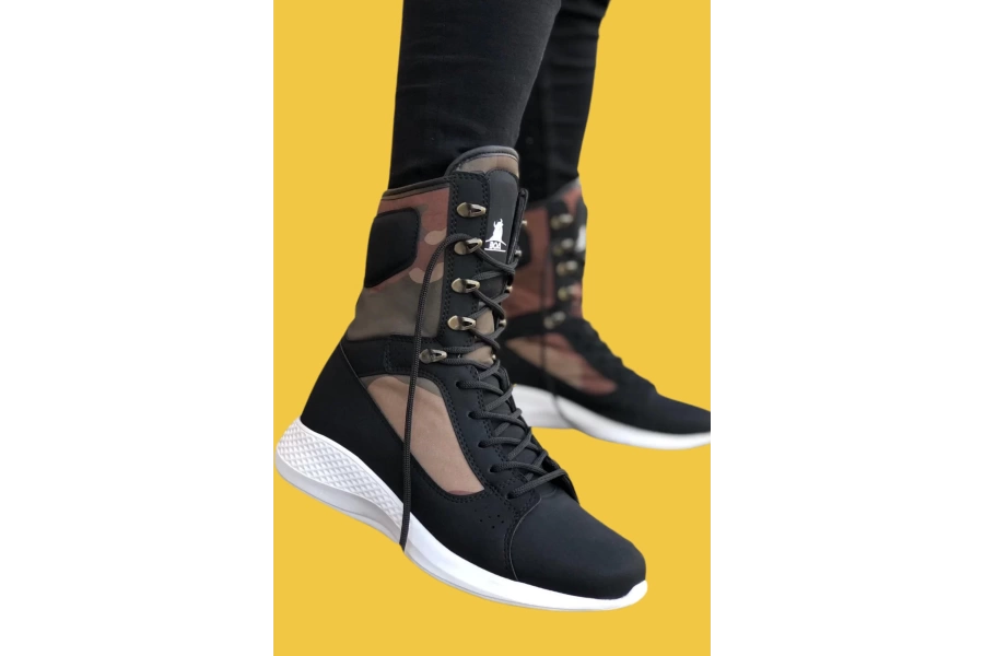 Shoecide Sbo0600 Bağcıklı Siyah Kamuflaj Boksör Unisex Spor Postal Bot