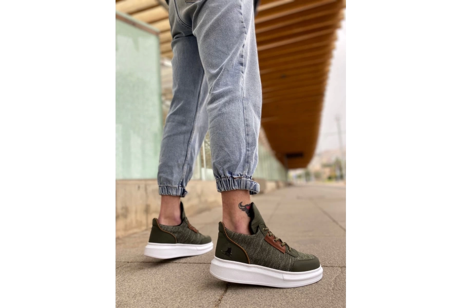 Shoecide Sbo0606 Bağcıklı Rahat Yüksek Taban Haki Casual Erkek Spor Ayakkabı