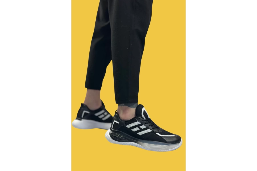 Shoecide Sbo0650 Tarz Sneakers Yüksek Taban Siyah Beyaz Erkek Spor Ayakkabısı