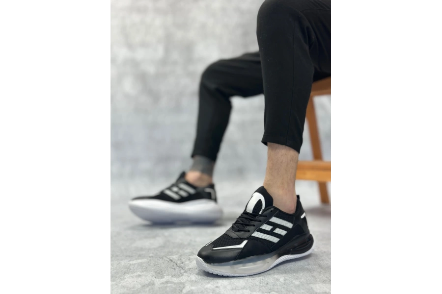 Shoecide Sbo0650 Tarz Sneakers Yüksek Taban Siyah Beyaz Spor Ayakkabısı