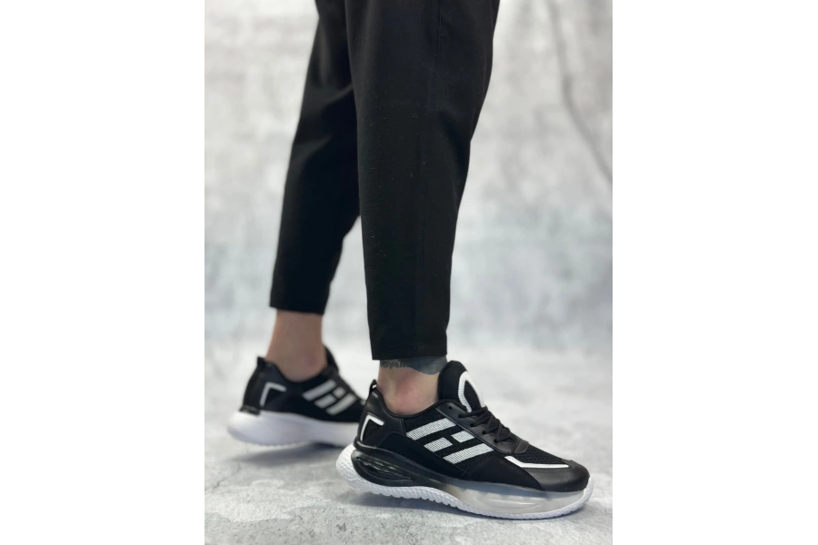 Shoecide Sbo0650 Tarz Sneakers Yüksek Taban Siyah Beyaz Spor Ayakkabısı