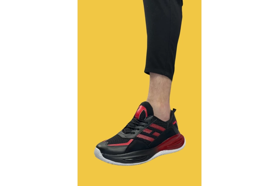 Shoecide Sbo0650 Tarz Sneakers Yüksek Taban Siyah Kırmızı Erkek Spor Ayakkabısı