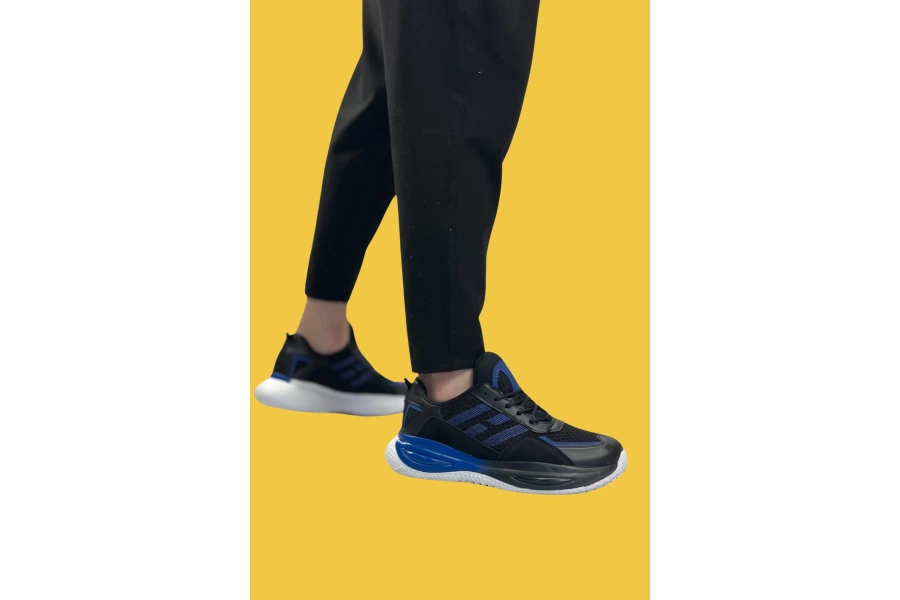 Shoecide Sbo0650 Tarz Sneakers Yüksek Taban Siyah Mavi Erkek Spor Ayakkabısı