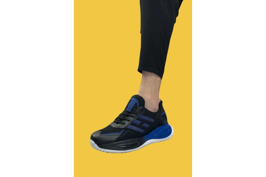 Shoecide Sbo0650 Tarz Sneakers Yüksek Taban Siyah Mavi Erkek Spor Ayakkabısı