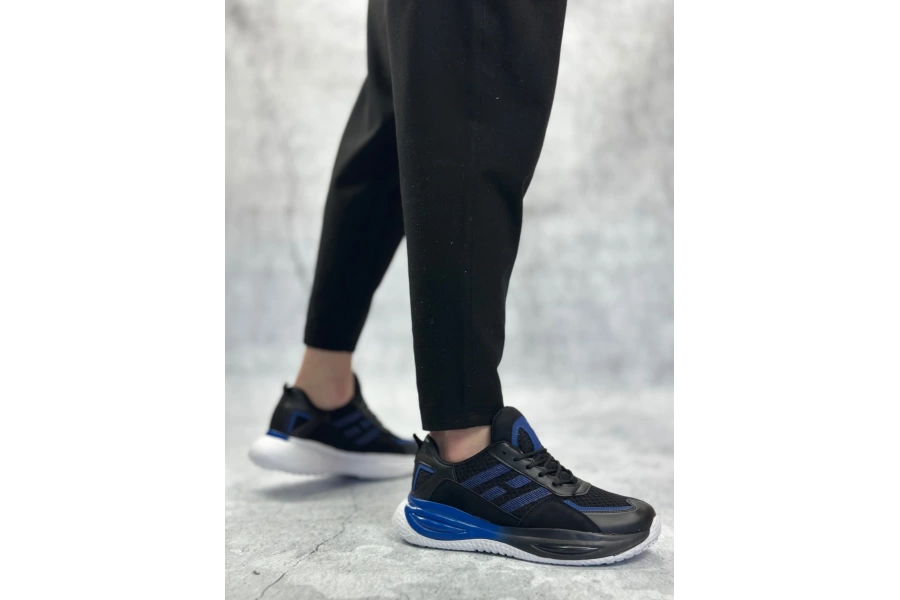 Shoecide Sbo0650 Tarz Sneakers Yüksek Taban Siyah Mavi Spor Ayakkabısı