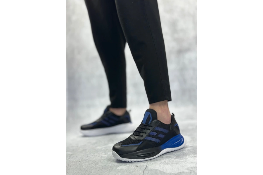 Shoecide Sbo0650 Tarz Sneakers Yüksek Taban Siyah Mavi Spor Ayakkabısı