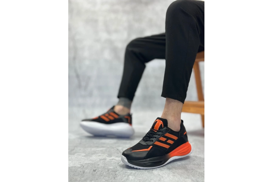 Shoecide Sbo0650 Tarz Sneakers Yüksek Taban Siyah Turuncu Spor Ayakkabısı