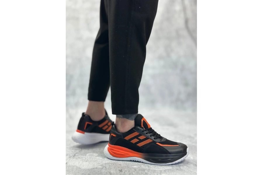 Shoecide Sbo0650 Tarz Sneakers Yüksek Taban Siyah Turuncu Spor Ayakkabısı