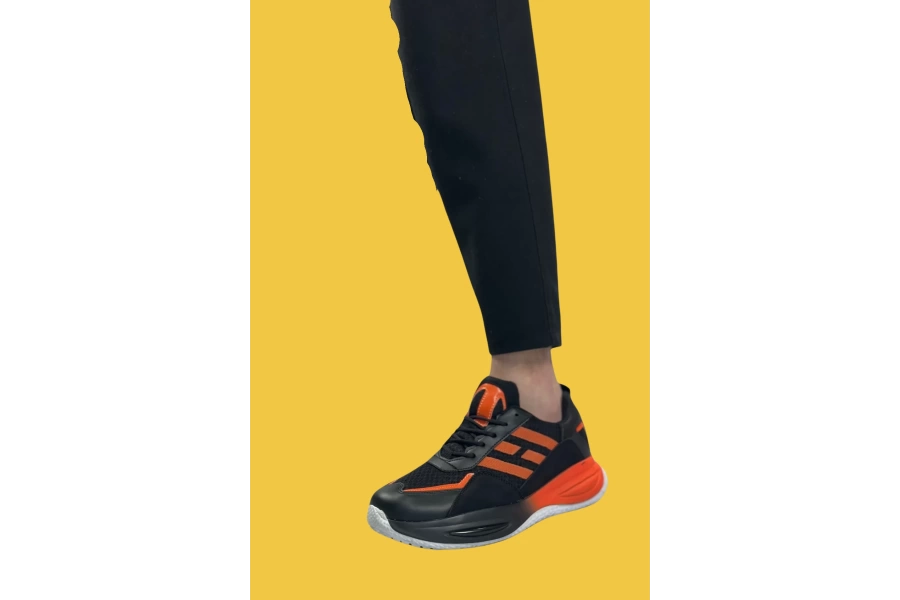 Shoecide Sbo0650 Tarz Sneakers Yüksek Taban Siyah Turuncu Spor Ayakkabısı