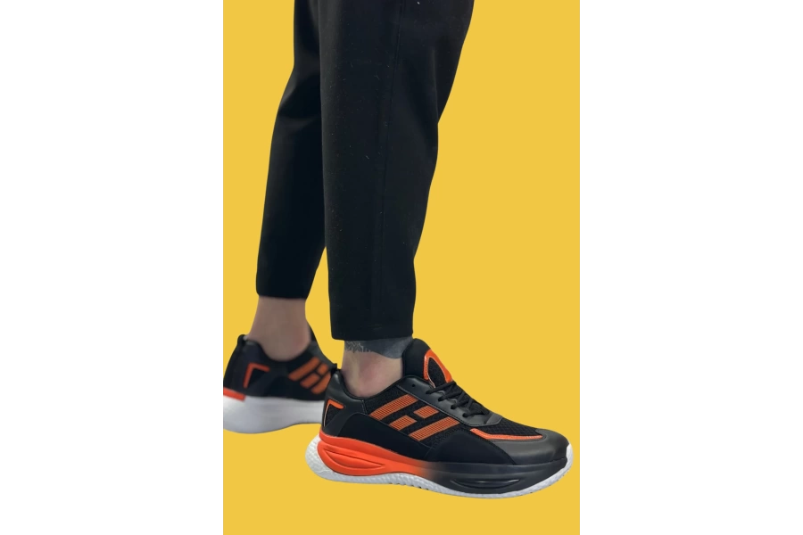 Shoecide Sbo0650 Tarz Sneakers Yüksek Taban Siyah Turuncu Spor Ayakkabısı