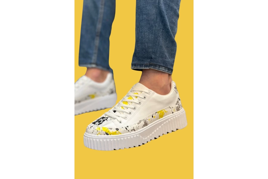 Shoecide Sbo0801 Yüksek Taban Sarı Siyah Desenli Erkek Spor Ayakkabı
