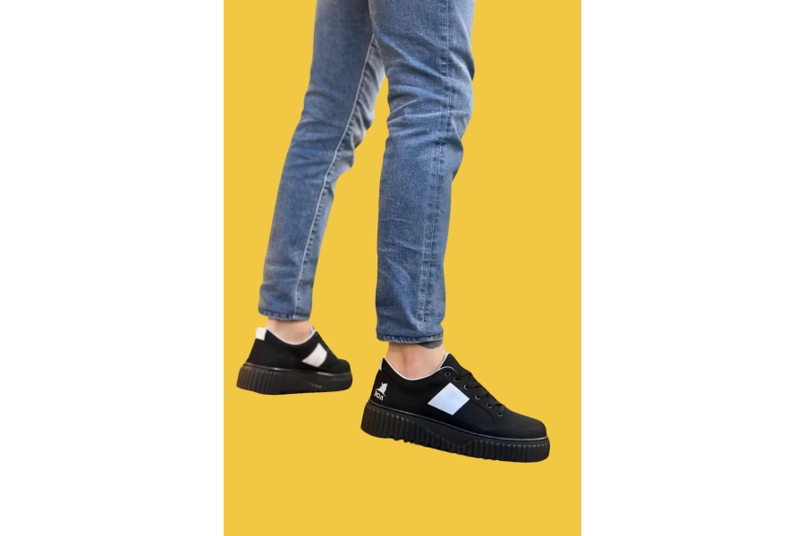 Shoecide Sbo0804 Bağcıklı Yüksek Siyah Taban Beyaz Şerit Detaylı Erkek Ayakkabı