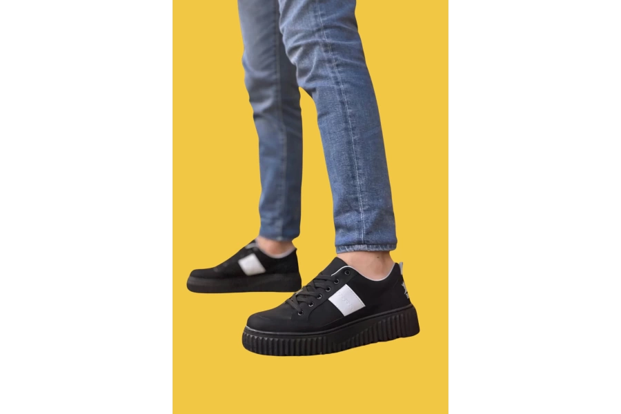 Shoecide Sbo0804 Bağcıklı Yüksek Siyah Taban Beyaz Şerit Detaylı Erkek Ayakkabı
