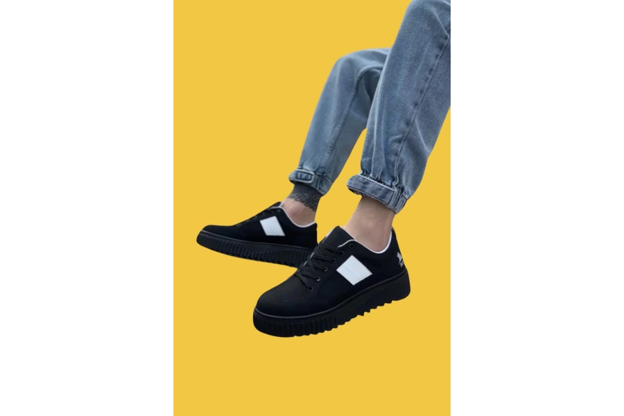 Shoecide Sbo0804 Bağcıklı Yüksek Siyah Taban Beyaz Şerit Detaylı Erkek Ayakkabı