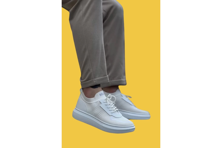Shoecide Sbo0812 Özel Örme Triko Tarz Beyaz Renk Spor Ayakkabı