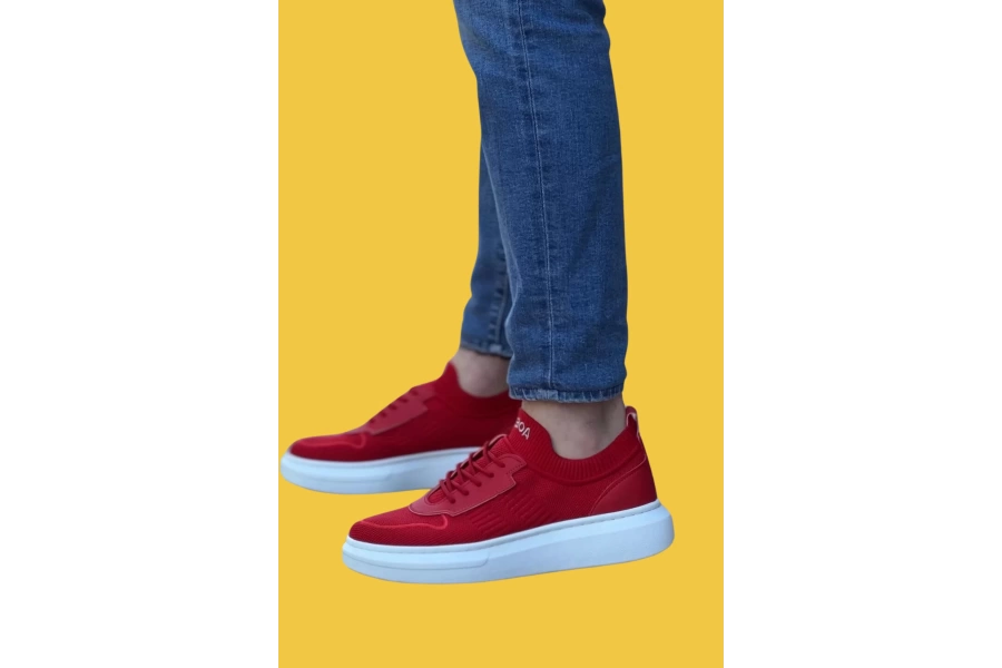 Shoecide Sbo0812 Özel Örme Triko Tarz Kırmızı Beyaz Renk Spor Ayakkabı