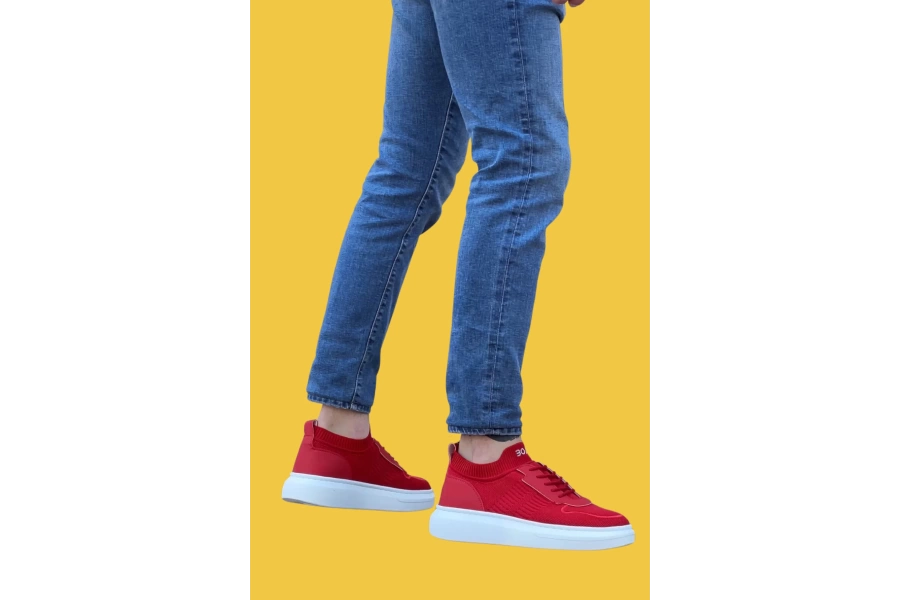 Shoecide Sbo0812 Özel Örme Triko Tarz Kırmızı Beyaz Renk Spor Ayakkabı
