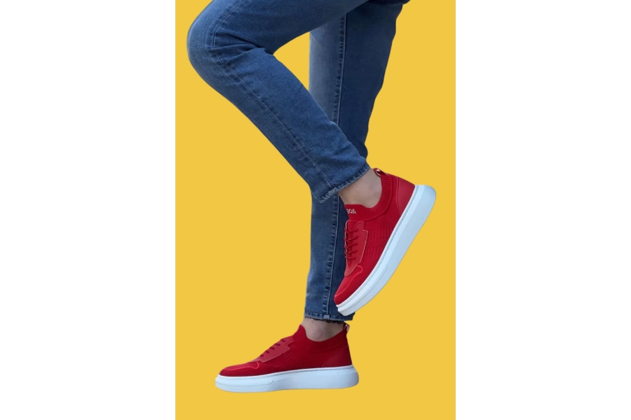 Shoecide Sbo0812 Özel Örme Triko Tarz Kırmızı Beyaz Renk Spor Ayakkabı