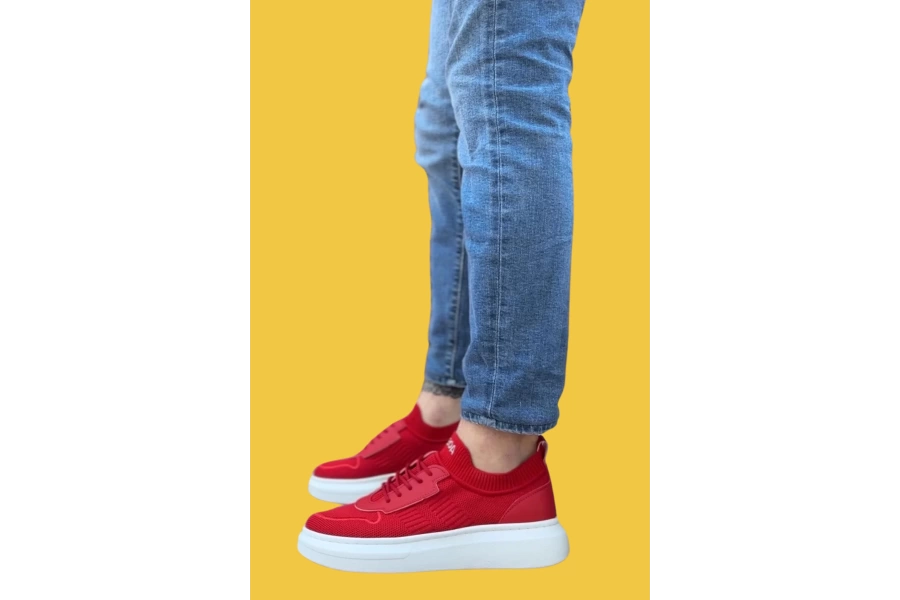 Shoecide Sbo0812 Özel Örme Triko Tarz Kırmızı Beyaz Renk Spor Ayakkabı