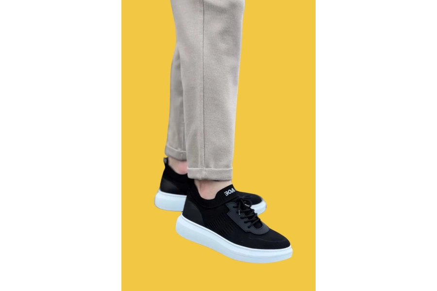 Shoecide Sbo0812 Özel Örme Triko Tarz Siyah Renk Rahat Taban Erkek Günlük Spor Ayakkabı